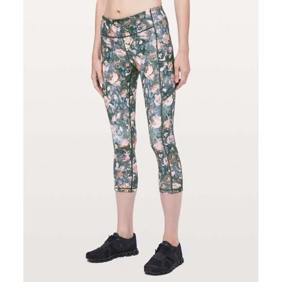 Lululemon 4 Speed Up Crop *21" Leggings Frosted Rose Multi Floral GUC - Picture 1 of 9